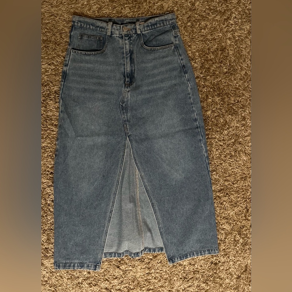 Denim Maxi Skirt with Front Slit- NWT